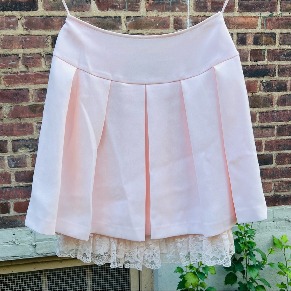 JESUS DIAMANTE Pink Midi Skirt with Lace Detail & Back Bow - Picture 2 of 9